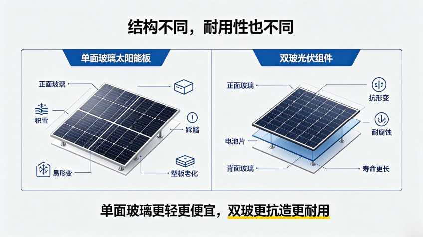 双玻光伏组件和单面玻璃太阳能板有什么区别?插图1 双玻光伏板