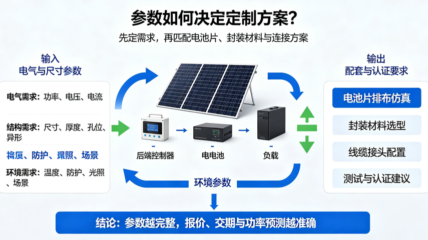 太阳能板定制需要提供哪些参数?插图1 太阳能板定制方案