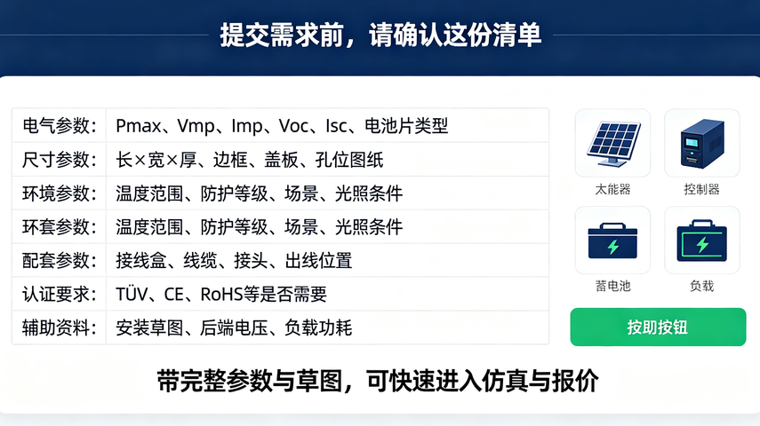 太阳能板定制需要提供哪些参数?插图2 太阳能板规格